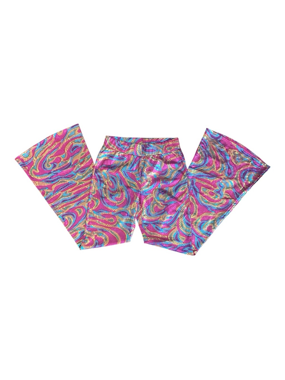 Disco Metallica High Waisted Bell Bottom Retro Flare Pants
